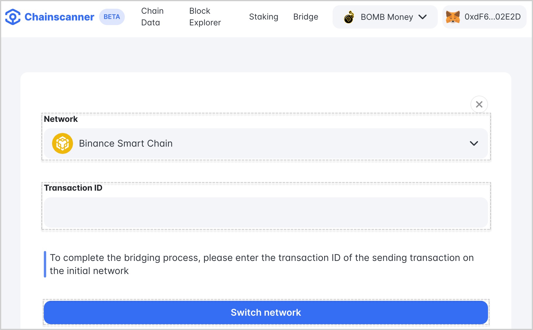 Enter details and click Switch network