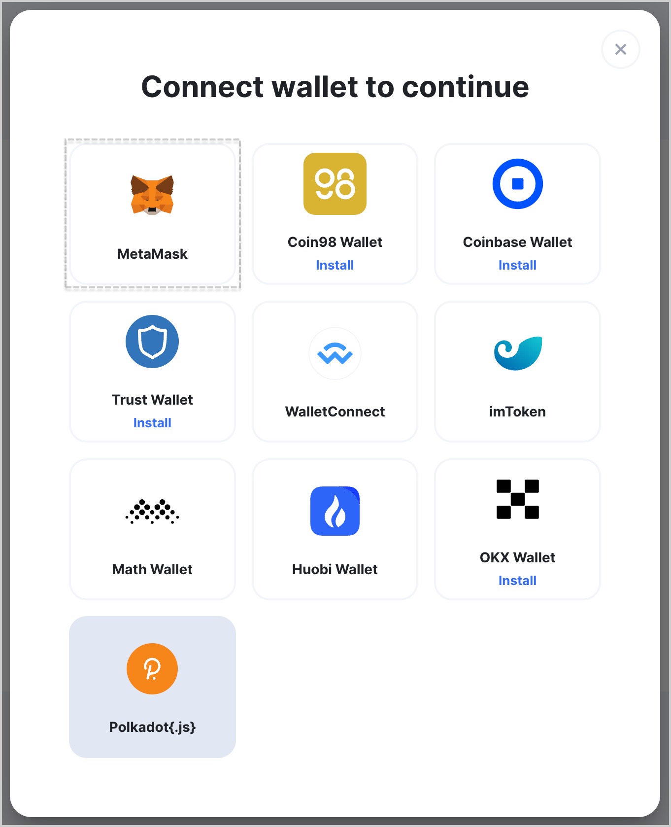 Connect wallet button