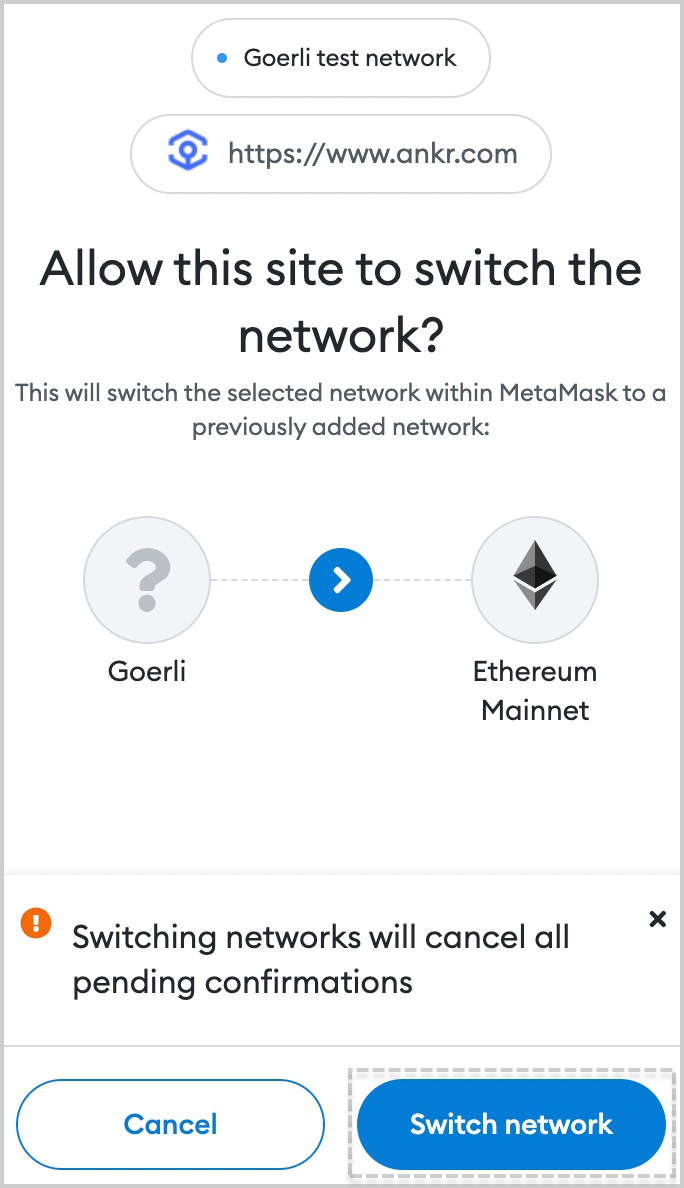Confirm switching in MetaMask