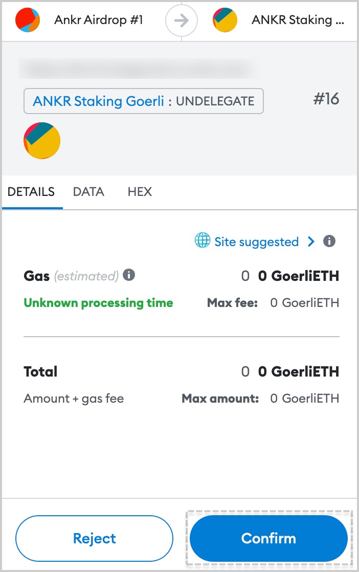 Confirm unstaking transaction