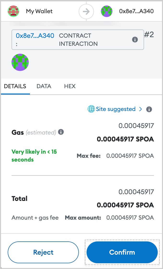 Confirm staking transaction