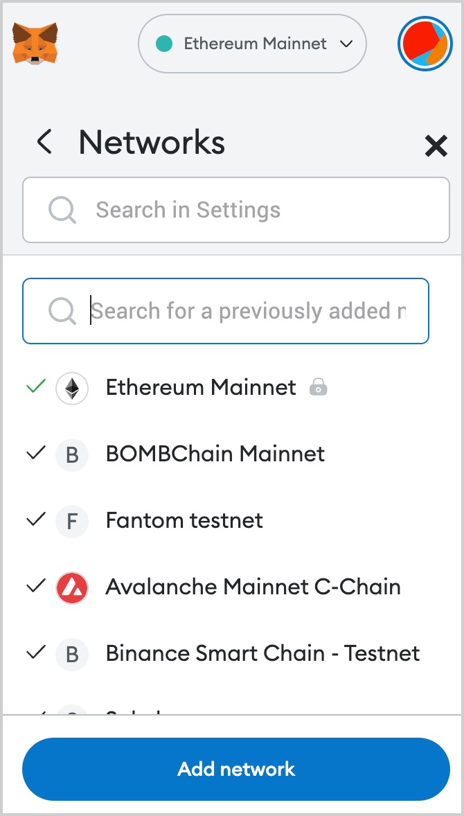 Click any network in the network settings