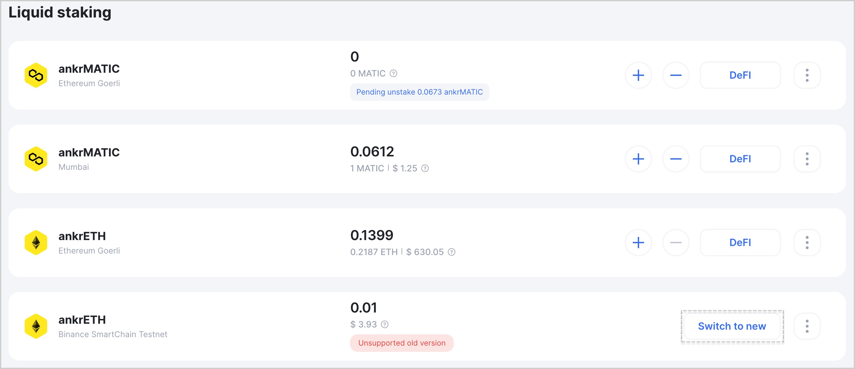 Staking dashboard with old ankrETH