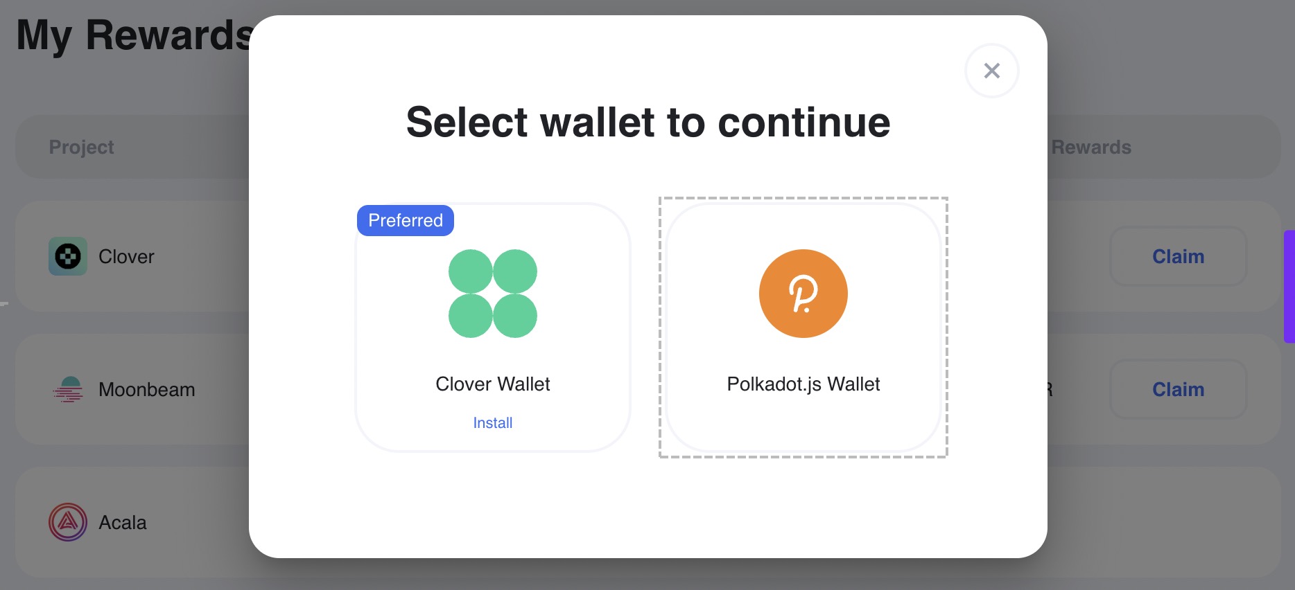 Click Polkadot.js Wallet