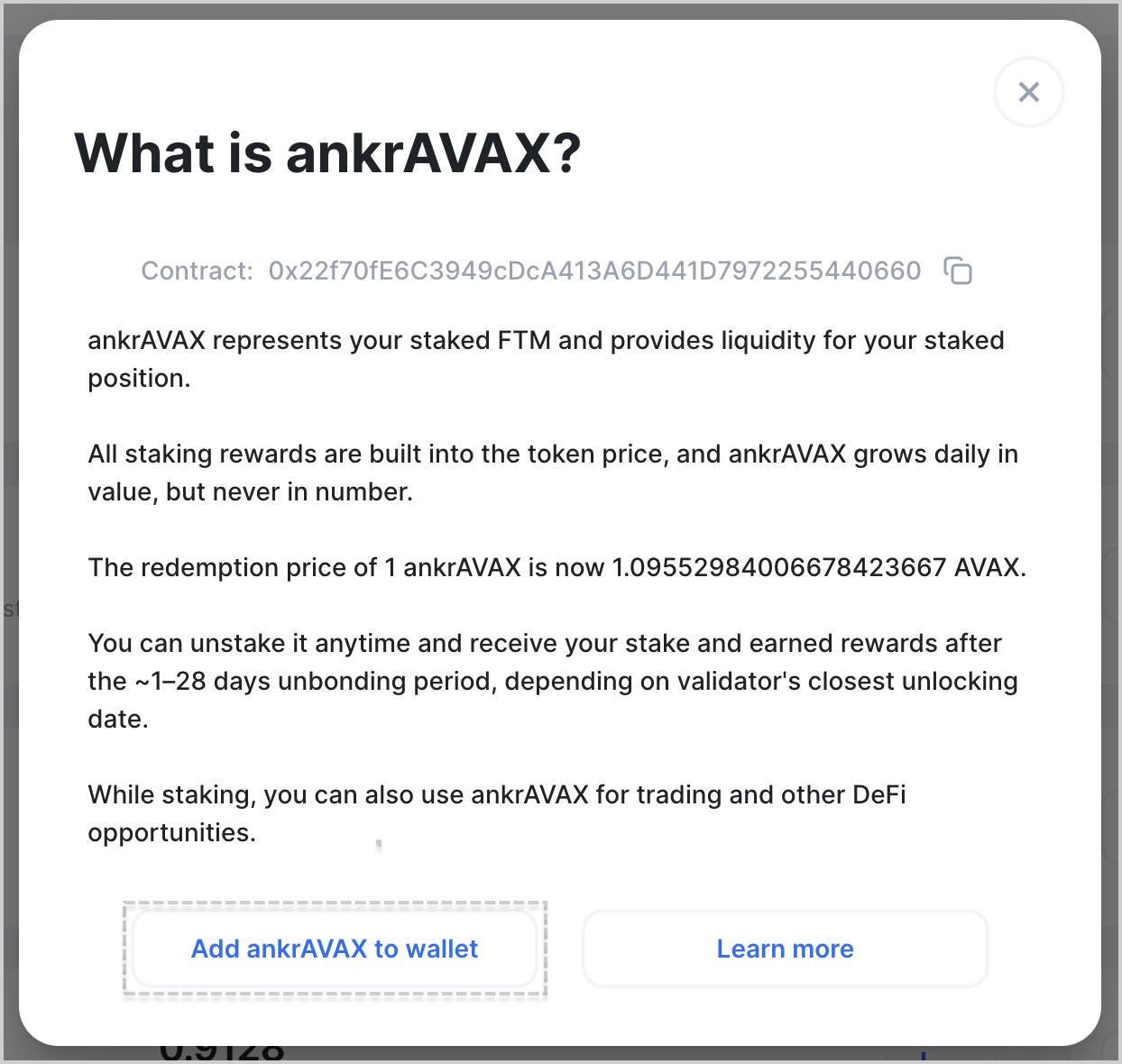Click Add ankAVAX to wallet