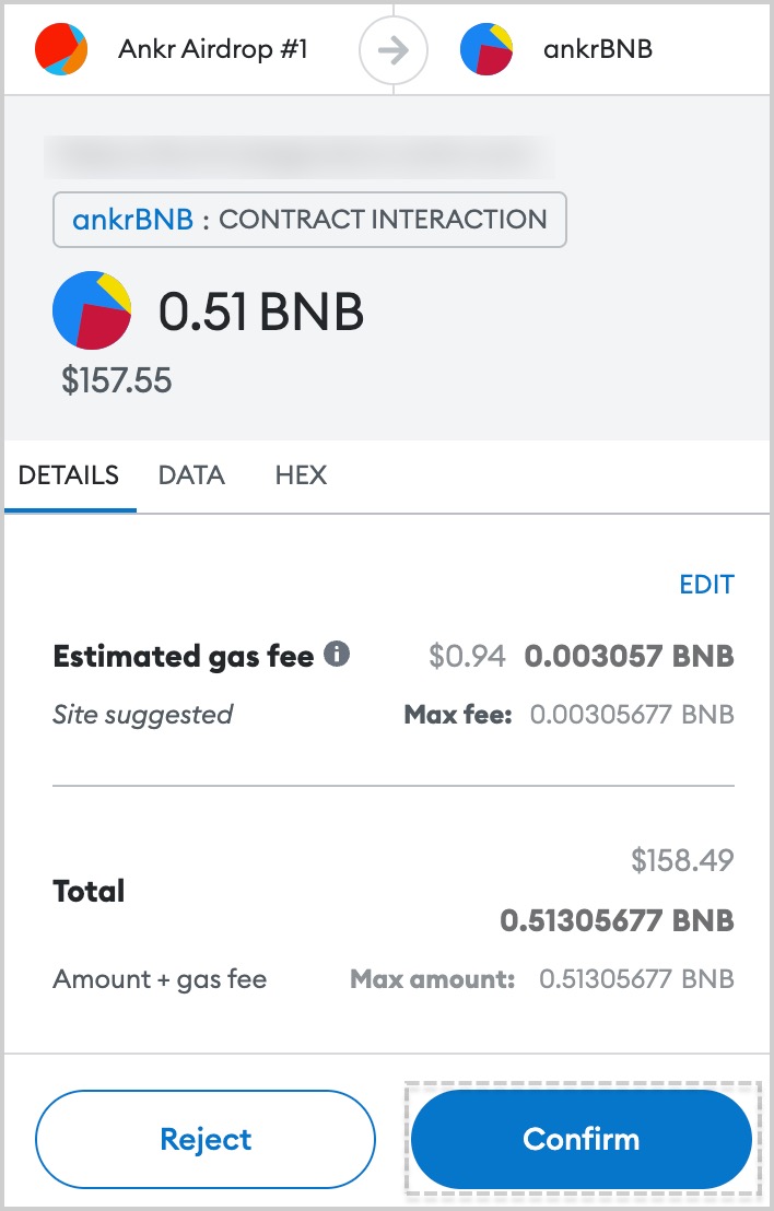 Confirm staking transaction