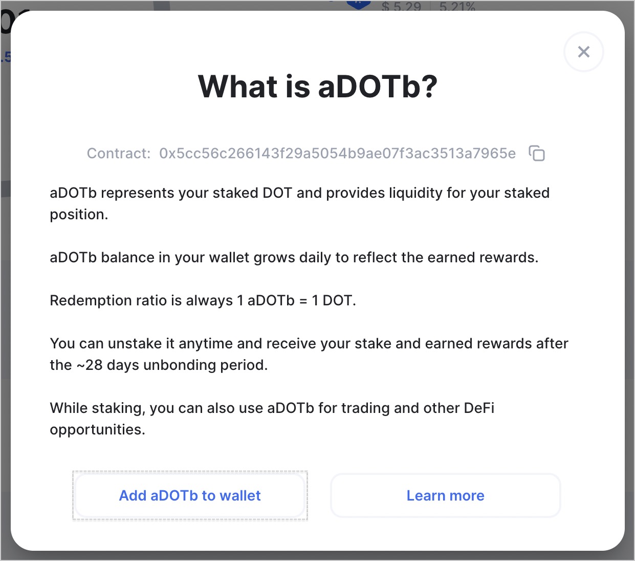 Click Add aDOTb to wallet