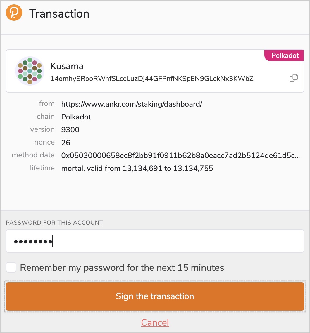 Click Sign the transaction