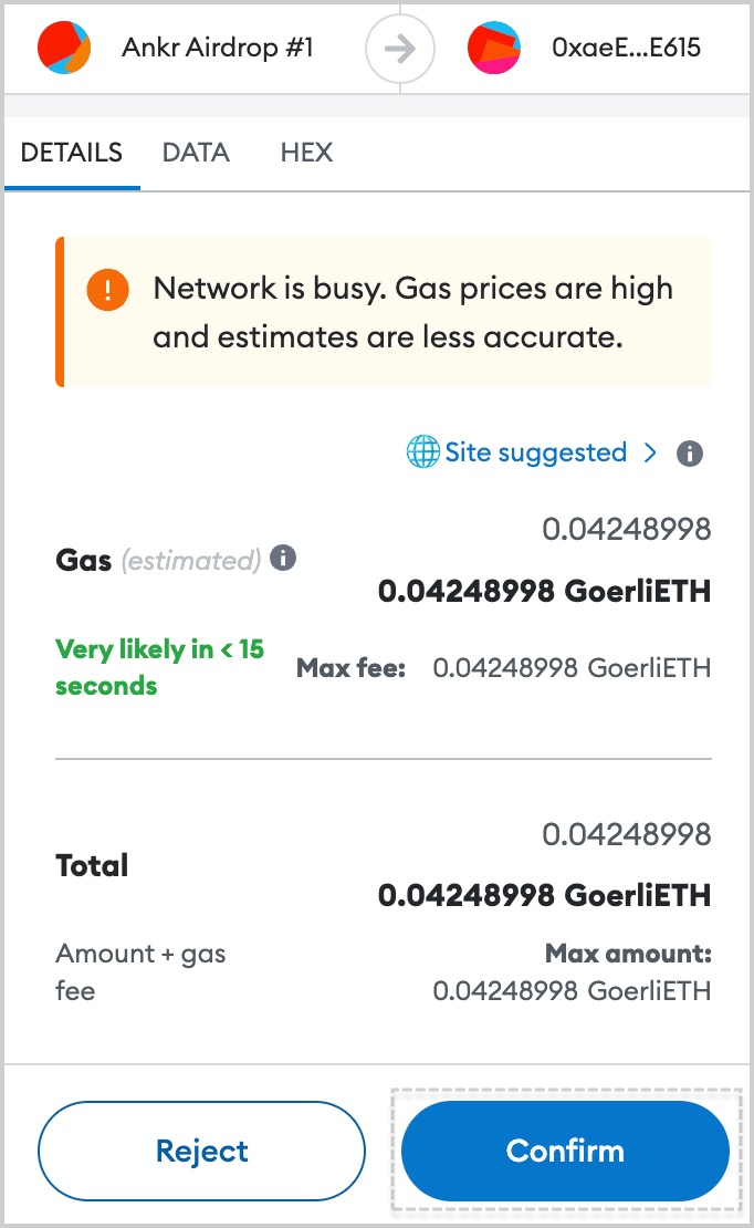 Confirm transaction in MetaMask