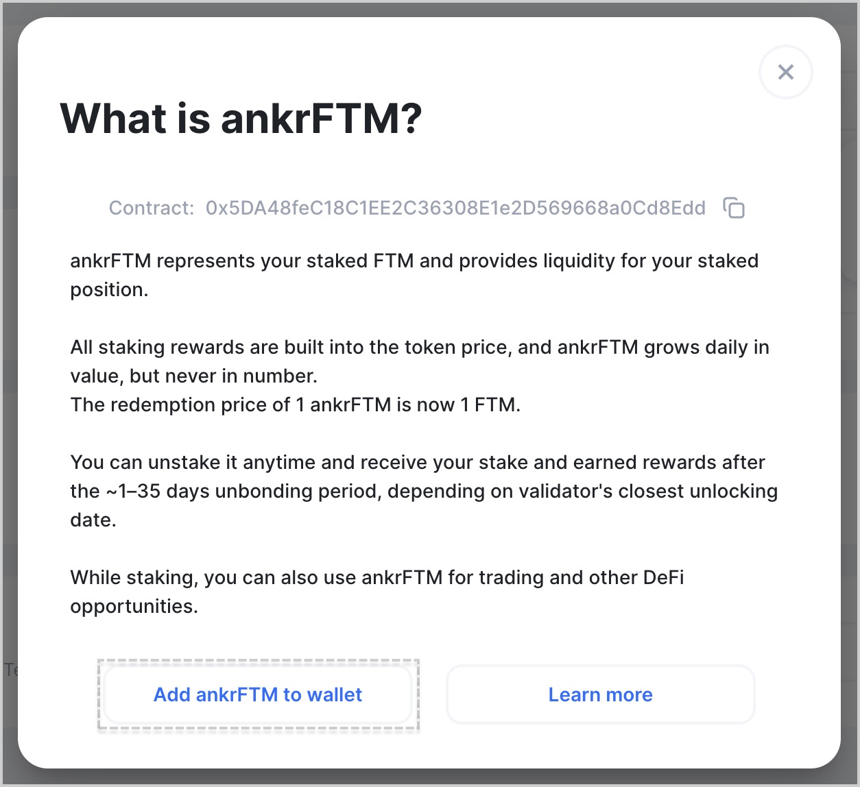 Click Add ankrFTM to wallet