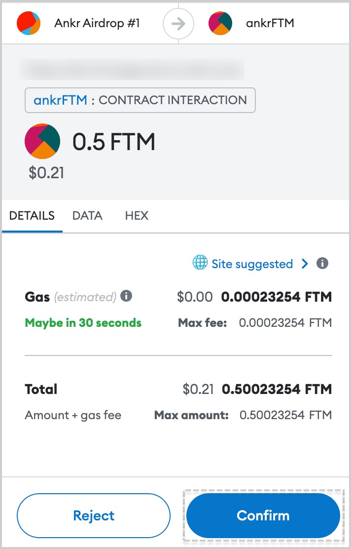 Confirm staking transaction