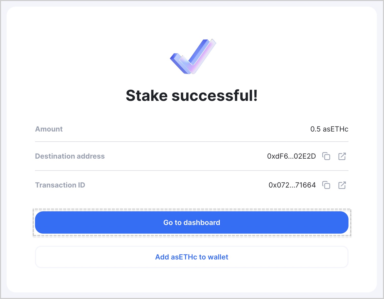 See asETHc on Staking Dahsboard